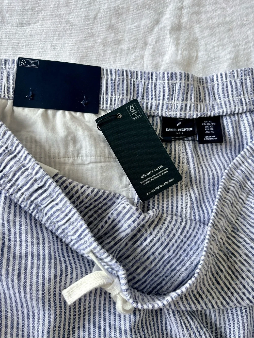Daniel Hechter Paris Linen Blend Stripe Drawstring Pants XL NWT Resort Beach